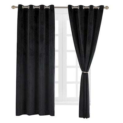 Cherry Home Luxury Velvet Blackout Curtains Panels With Grommet Draperies Eyelet 52Wx72L Inch Black, 2 Panels For Theater,Bedroo