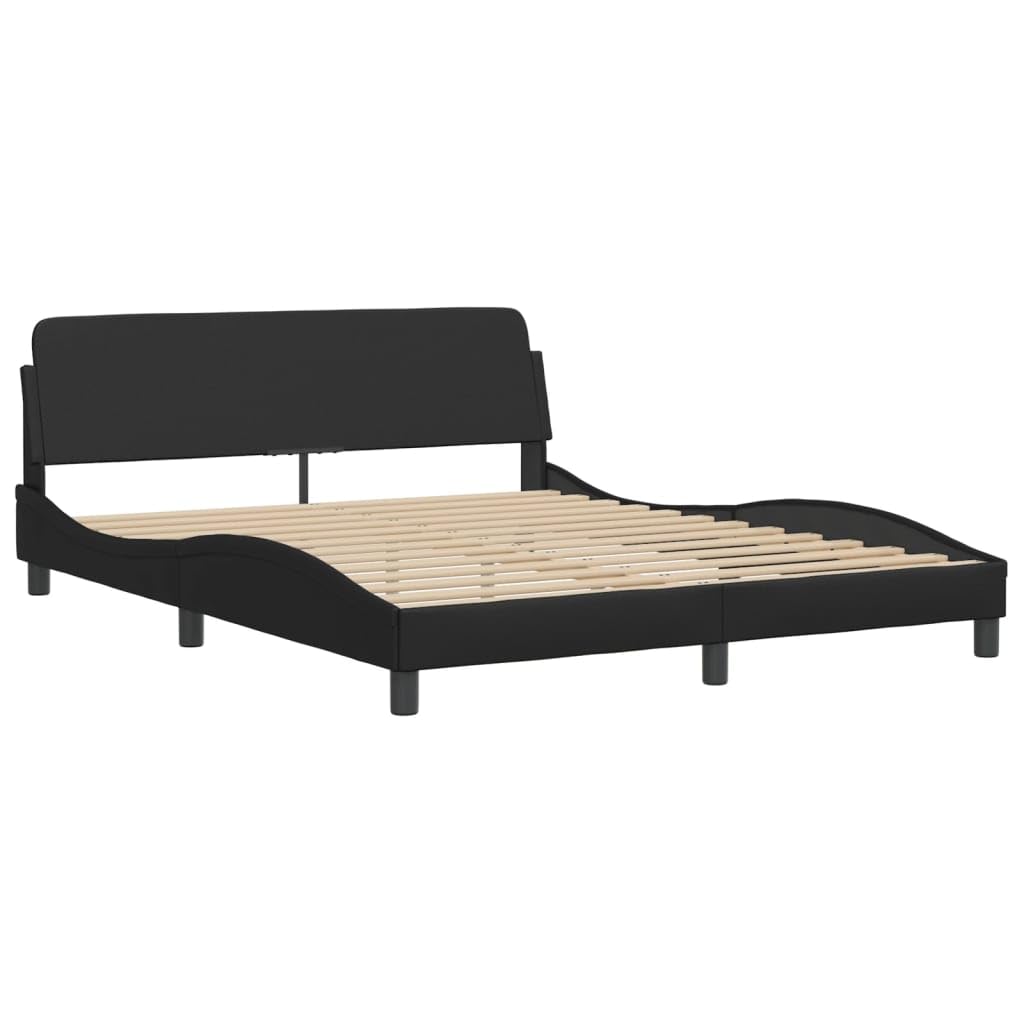 vidaXL Bed Frame with Headboard Black Queen Faux Leather 85.8"x61.8"x29.3" Stylish Modern Faux Leather Bed with Plywood Slats and Sturdy Legs