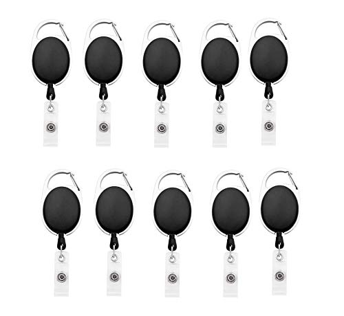 Fedus Id Badge Card Holder Oval Pulley Retractable Reel Black 10Pc