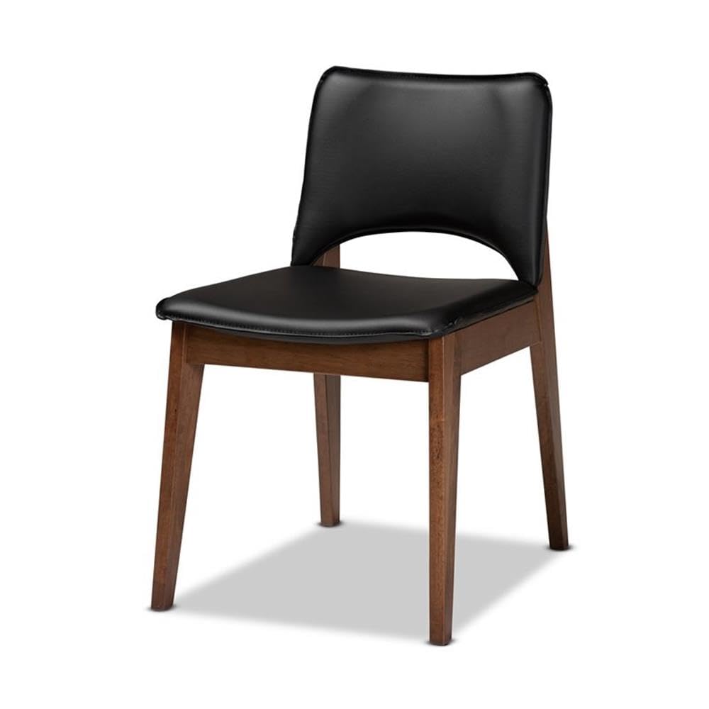 Baxton Studio Afton Black Faux Leather and Brown Wood 7-Piece Dining Set
