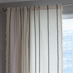 Sutuo Home Boho Curtains 84 Inches For Bedroom Living Room, Semi Blackout Farmhouse Vintage Tassels Window Treatment Bohemian Embroidery Drape, Rod Pocket 1 Panel 52' W X 84' L, White And Navy Blue