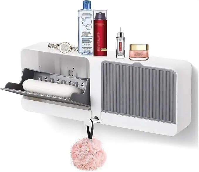 Chesta Essentials 2 Grid Soap Box With Lid & Tray For Bar Soap, Bathing Accessories, Wash Basin, Kitchen Sink, Travel And Home U