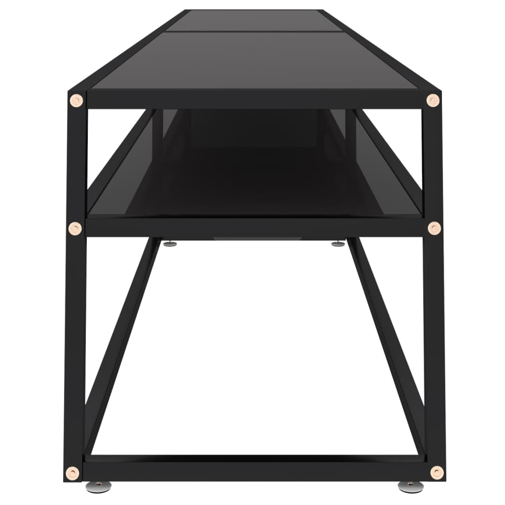 vidaXL Black TV Cabinet with Tempered Glass and Powder-Coated Steel - Sleek, Streamlined Design - Ample Storage Space 86.6"x15.7"x15.9"