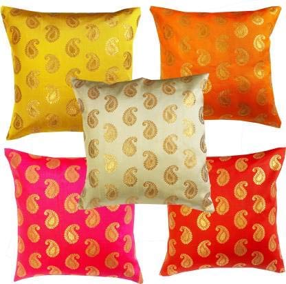 Vireo Dupion Silk Cushion Cover (12X12Inch) Set Of 5
