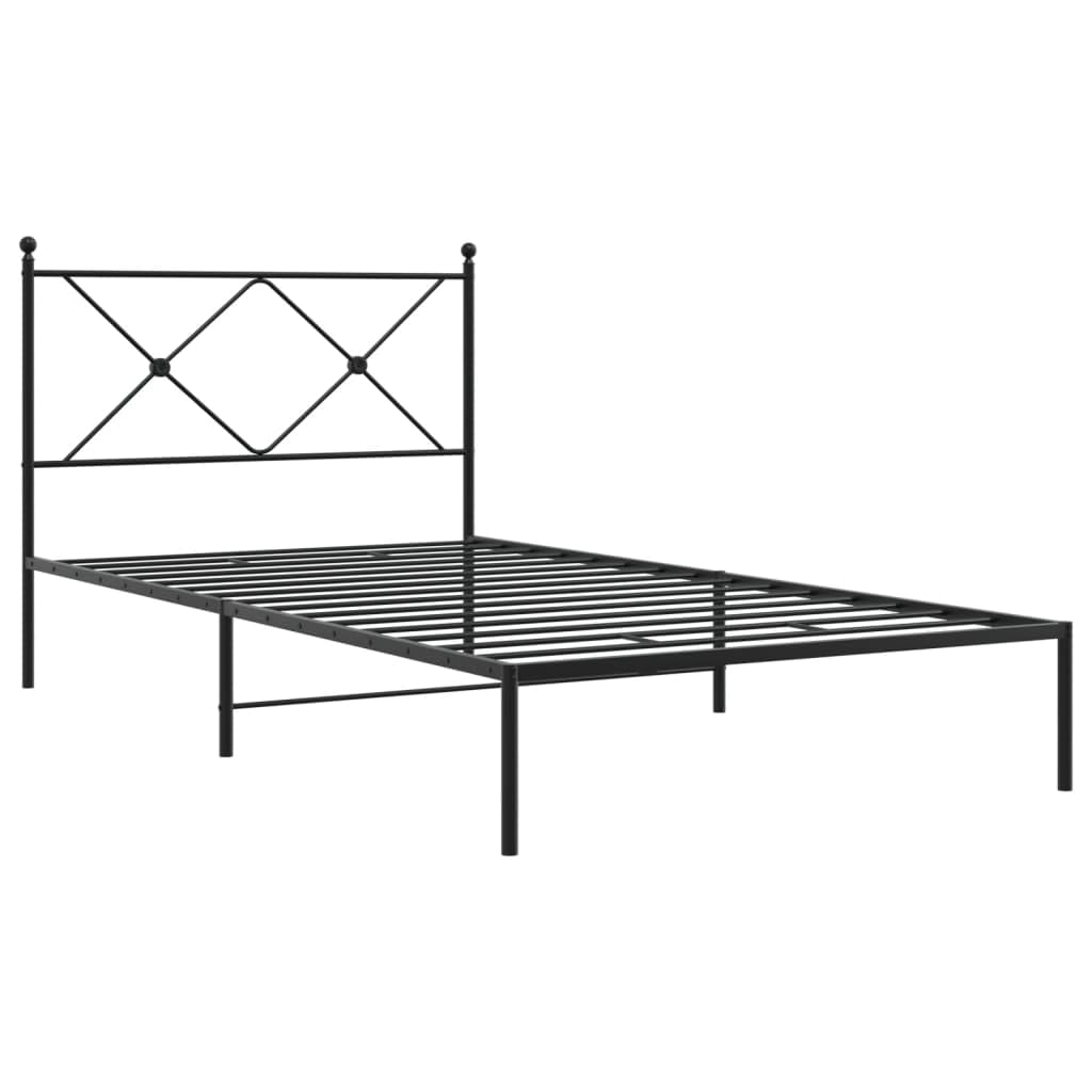 vidaXL Metal Bed Frame with Headboard - Black Powder-Coated Steel, 39.4"x78.7" Mattress Support, Bedroom Furniture for Modern Decor