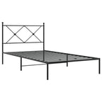 vidaXL Metal Bed Frame with Headboard - Black Powder-Coated Steel, 39.4"x78.7" Mattress Support, Bedroom Furniture for Modern Decor