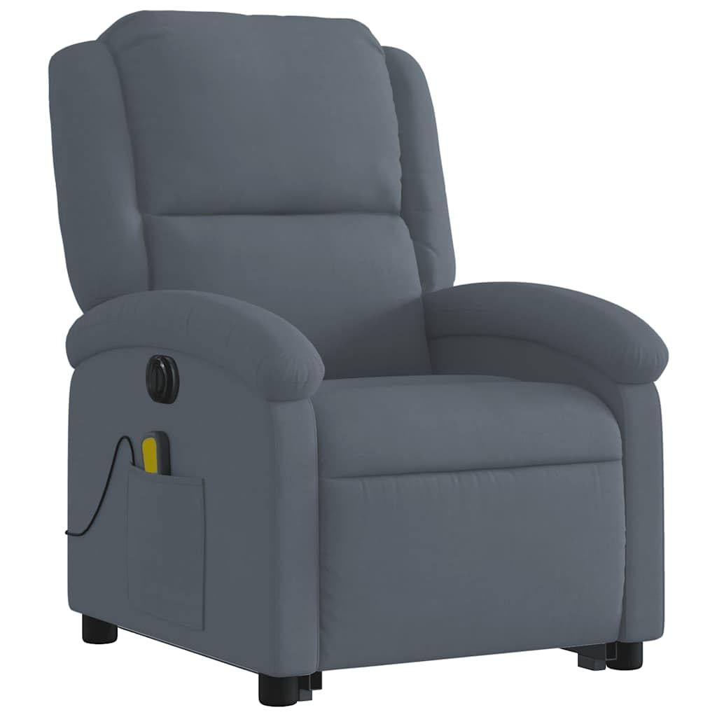 vidaXL Electric Stand-Up Dark Gray Velvet Massage Recliner Armchair with Motorized Lift and Recline, Vibration Massage, Side Pocket