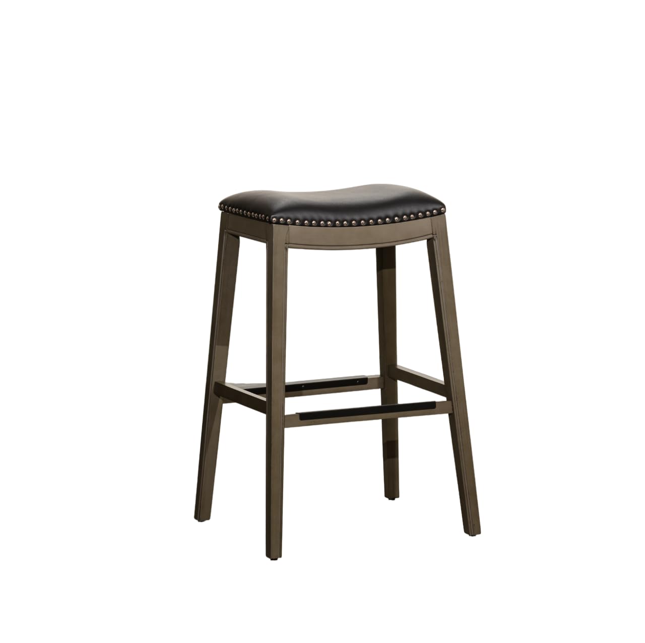 DTY Indoor Living Durango 30 Bar Height Saddle Stool, Weathered Gray, Black Leather
