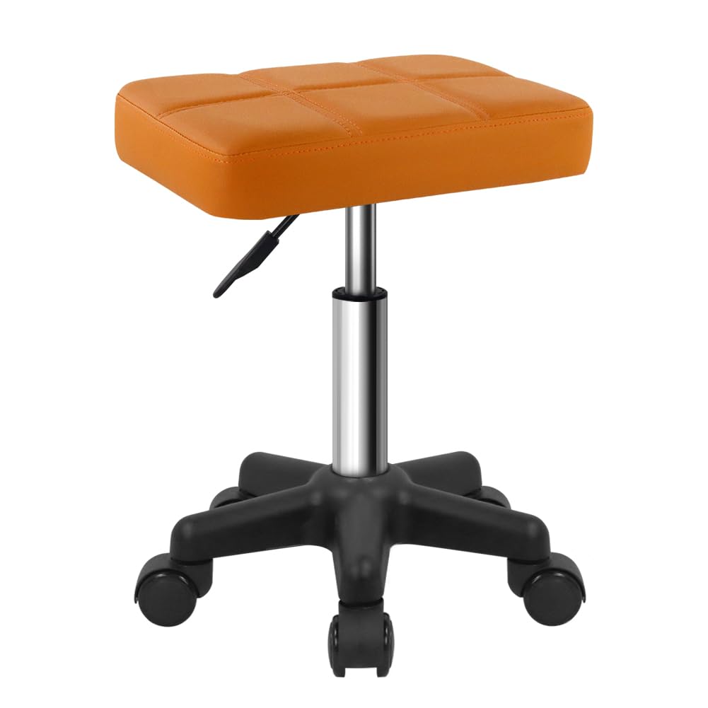 FURWOO Rectangle Rolling Stool with Wheels Height Adjustable Swivel Stool Chair for Spa Salon Massage Pale Brown