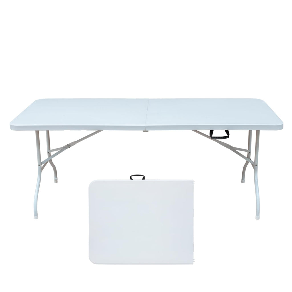 Icoud 6Ft Plastic Folding Table Portable Heavy Duty White Dining Table Fold-In-Half For Camp Party Kitchen Indoor Outdoor
