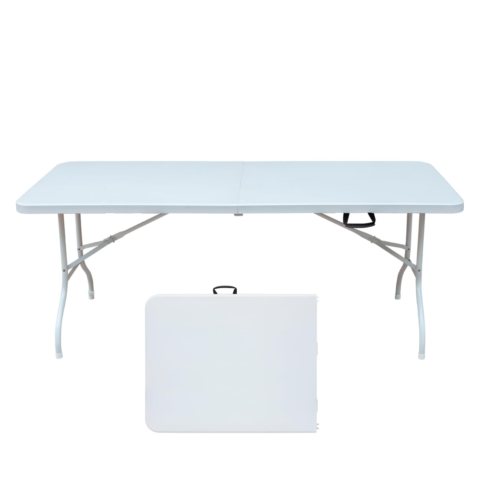 Icoud 6Ft Plastic Folding Table Portable Heavy Duty White Dining Table Fold-In-Half For Camp Party Kitchen Indoor Outdoor