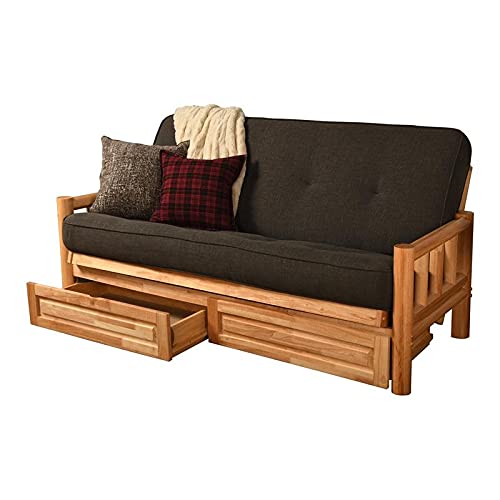 Kodiak Furniture Lodge Storage Futon with Linen Fabric Mattress in Natural/Gray