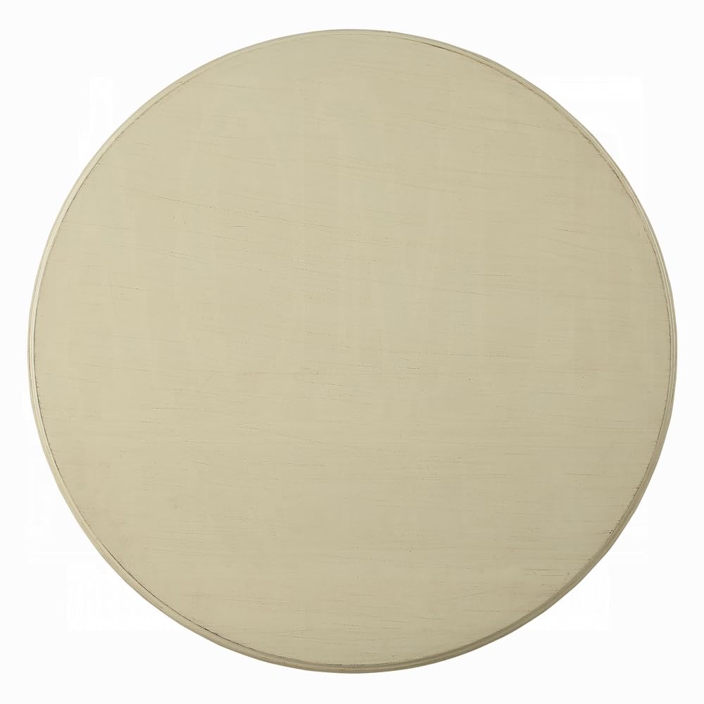 Acme Alyx Wooden Round Pedestal Table In Antique White