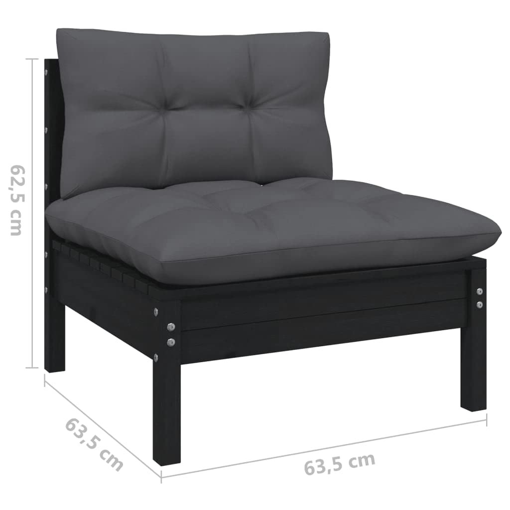 vidaXL Solid Pinewood Patio Lounge Set 11 Piece with Cushions Garden Outdoor Lawn Yard Terrace Balcony Wooden Seat Seating Furniture Black