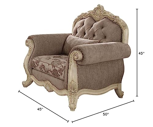 Acme Ragenardus Chair in Gray Fabric & Antique White
