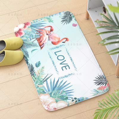HBD Flamingo and Tropical Leaf Pattern Bath Mat, Thick Soft Memory Foam Non Slip Bathroom Floor Door Entrance Carpet, Machine Wa