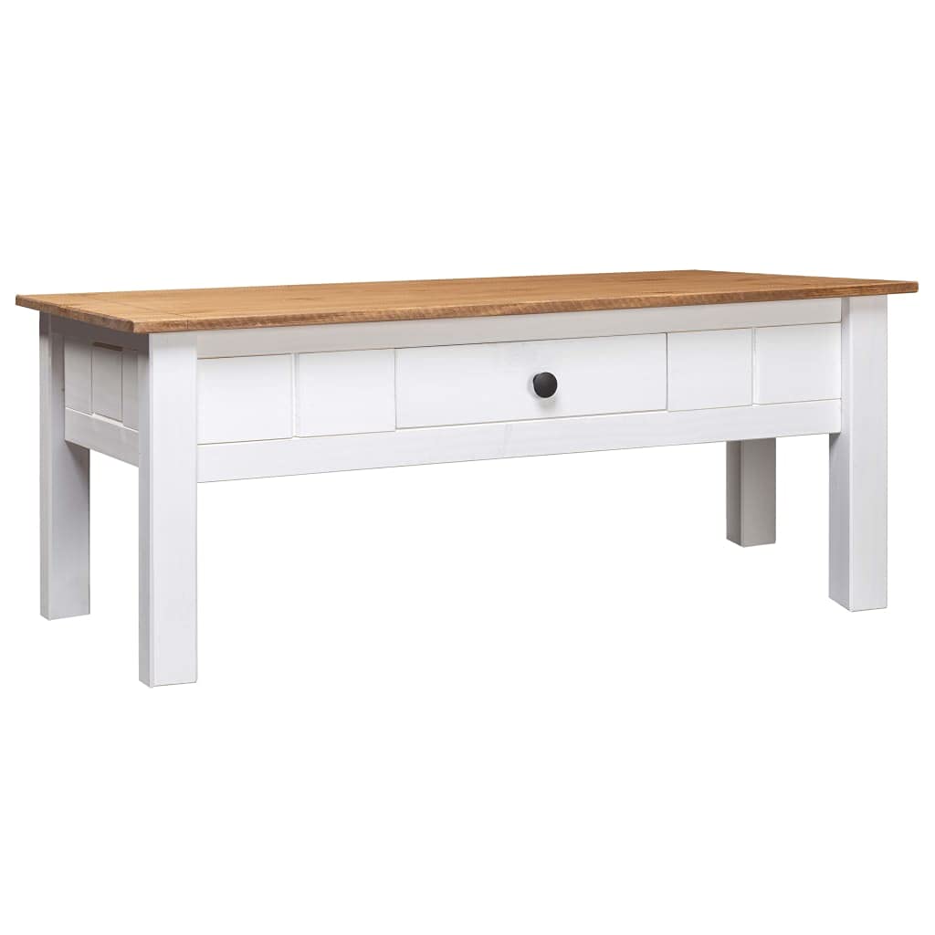 vidaXL Panama Range Coffee Table, Rectangular, Solid Pine Wood Material, White Color with Natural Wood Accent, Dimensions 39.4x2