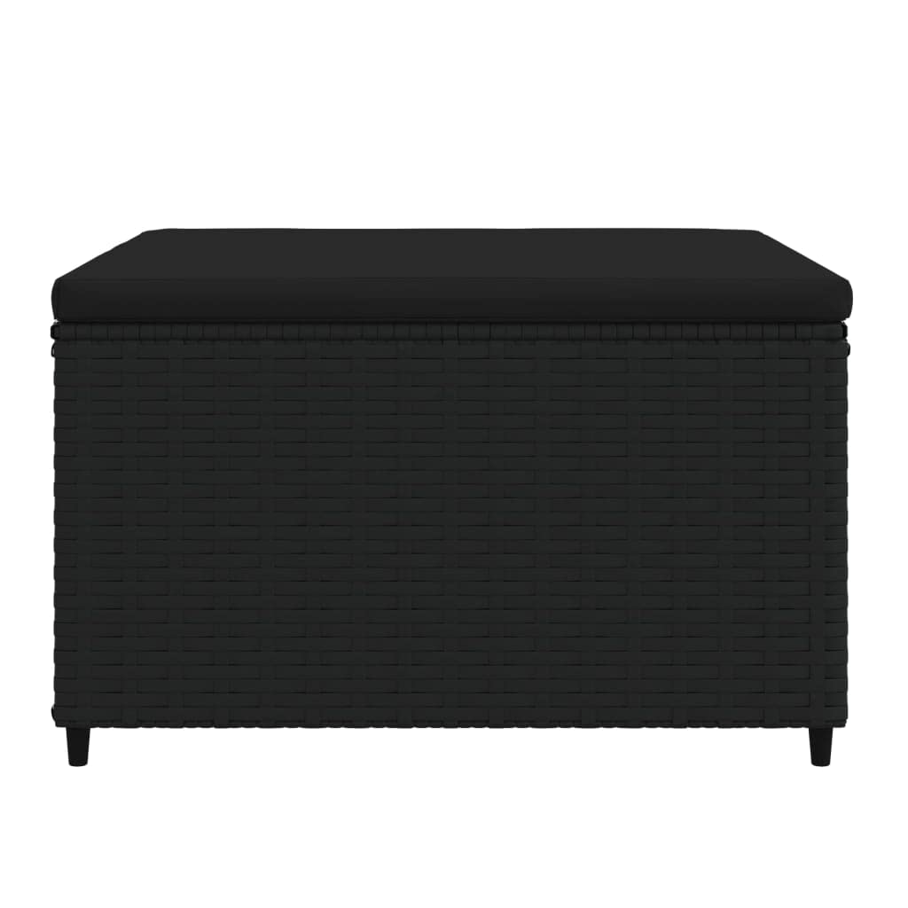 vidaXL Outdoor Patio Footrest with Cushion - Black, Made of Quality PE Rattan and Powder-Coated Steel, Featuring a Modular and Stylish Design, Offers Comfortable Seating with Thick Padded Cushion