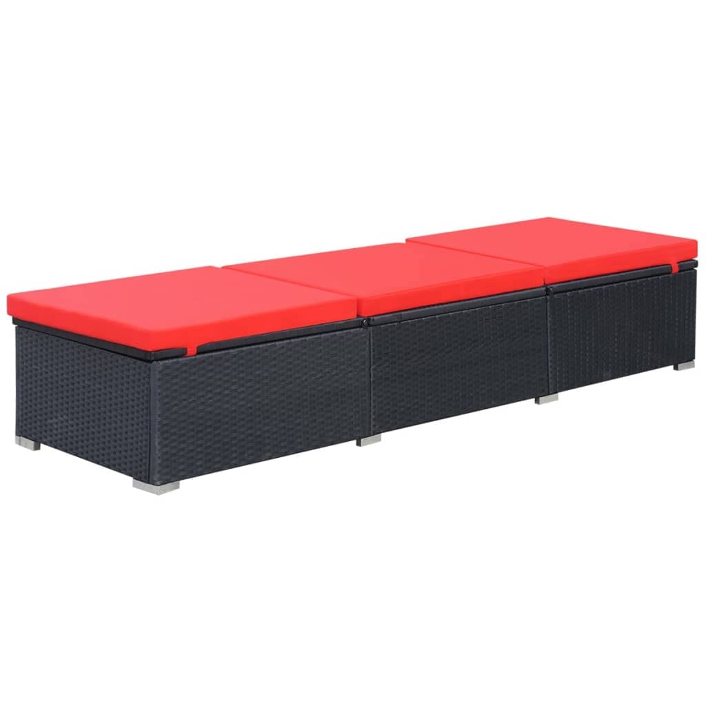 vidaXL Outdoor Sun Lounger with Cushion - Adjustable Comfort, Water-Resistant Poly Rattan, Black and Red, Sturdy Steel Frame - Ideal Garden or Patio Furniture