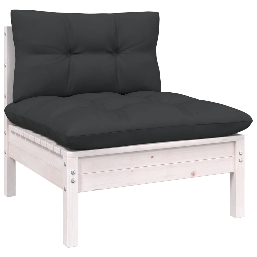vidaXL Solid Pinewood Patio Lounge Set 7 Piece with Cushions Garden Outdoor Lawn Yard Terrace Balcony Wooden Seat Seating Furniture White
