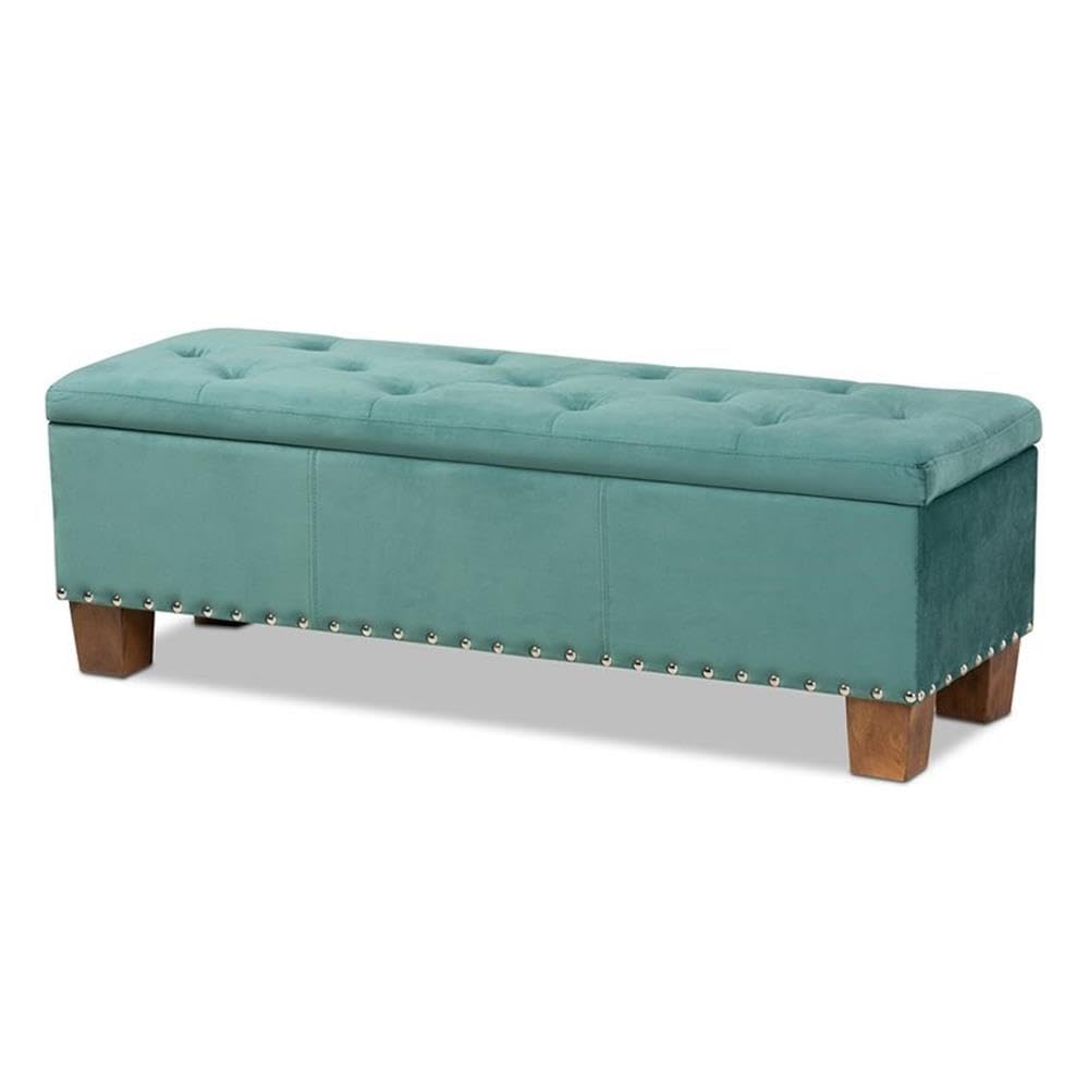 Baxton Studio Hannah Modern And Contemporary Teal Blue Velvet Fabric Upholstered Buttontufted Storage Ottoman Bench