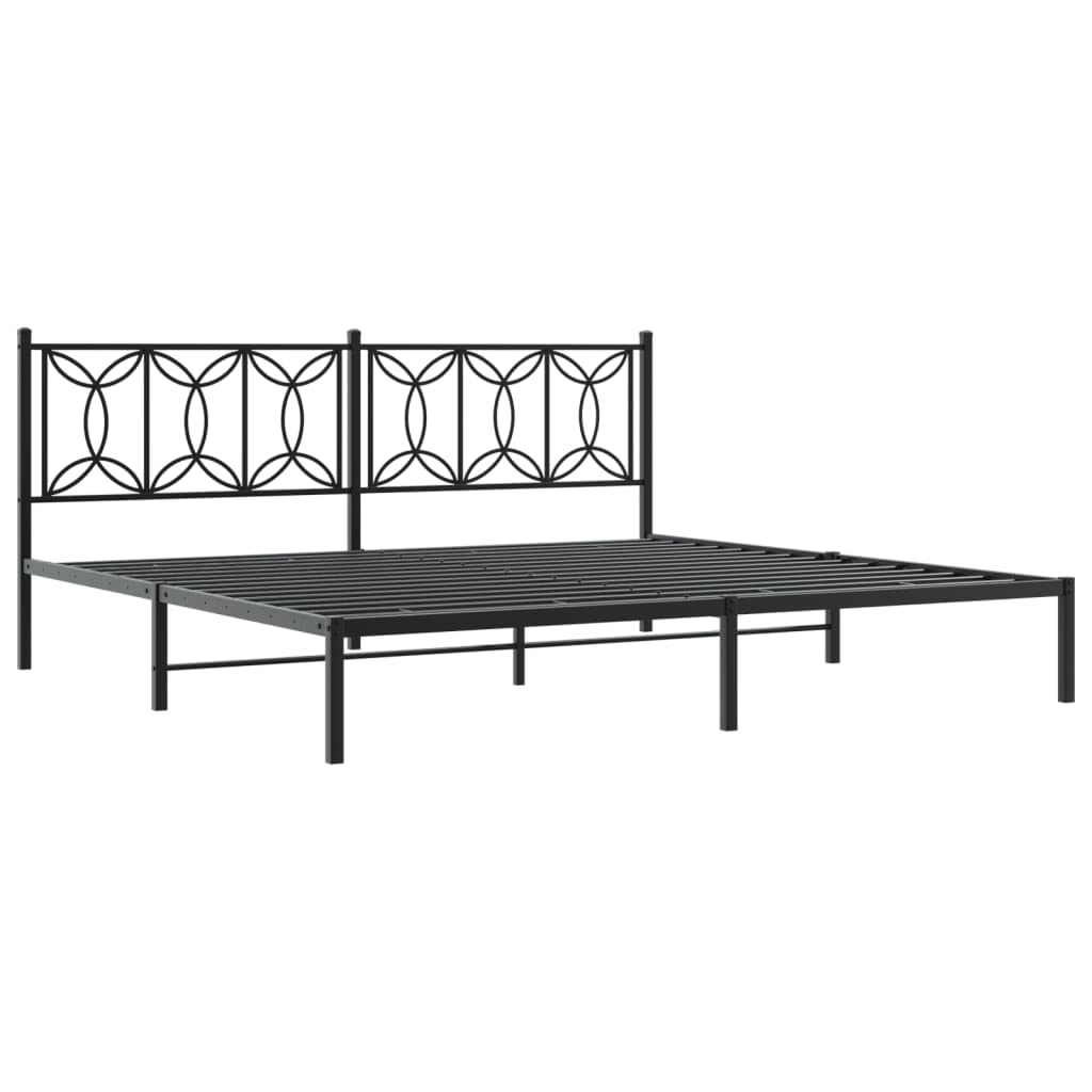 vidaXL Metal King Size Bed Frame with Headboard - Black Steel, Metal Slats & Legs, Storage Space, 81.5"x78"x35.4"