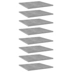 vidaXL Engineered Wood Bookshelf Boards Set of 8, Concrete Gray, Easy to Clean, Multipurpose Furniture Panel, 15.7"x15.7"x0.6"