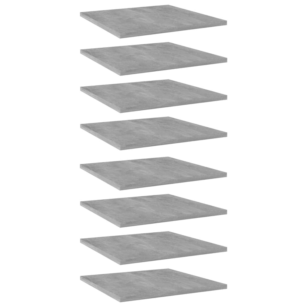vidaXL Engineered Wood Bookshelf Boards Set of 8, Concrete Gray, Easy to Clean, Multipurpose Furniture Panel, 15.7"x15.7"x0.6"