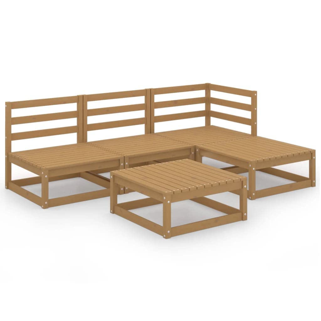 Vidaxl 5 Piece Garden Lounge Set Honey Brown Solid Pinewood