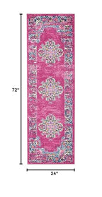 2 X 10 Fuchsia And Blue Distressed Runner Rug
