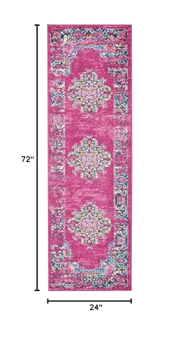 2 X 10 Fuchsia And Blue Distressed Runner Rug