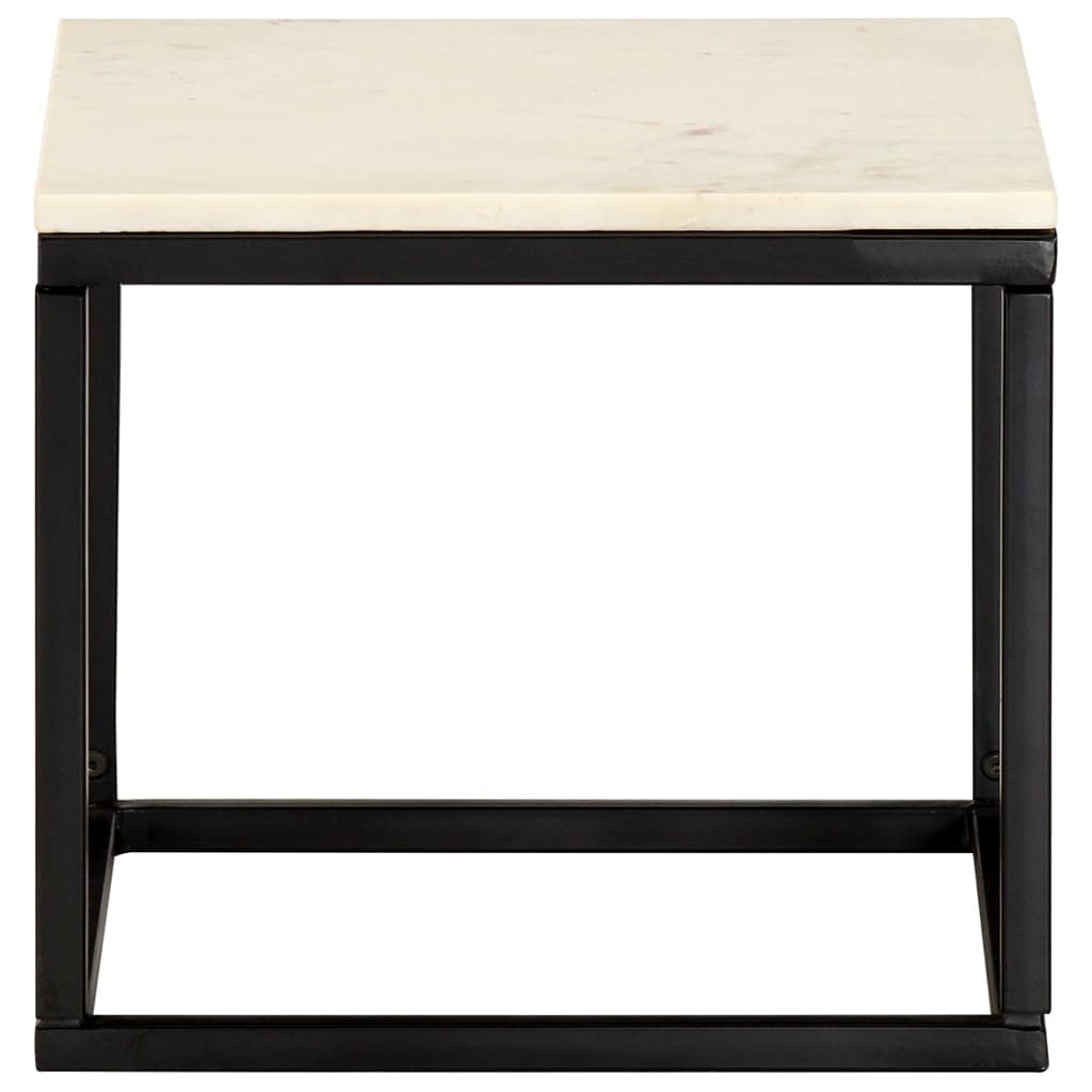 vidaXL White Real Stone Marble Texture Coffee Table - Square Modern Side Table with Iron Frame for Living Room, Lounge, Office Furniture