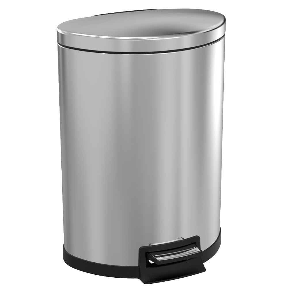 Koomade Kitchen Trash Can With Lid, 55 Liter/14.5 Gallon Semi Round Large Step Garbage Can, Soft Close Satin Stainless Steel Tra