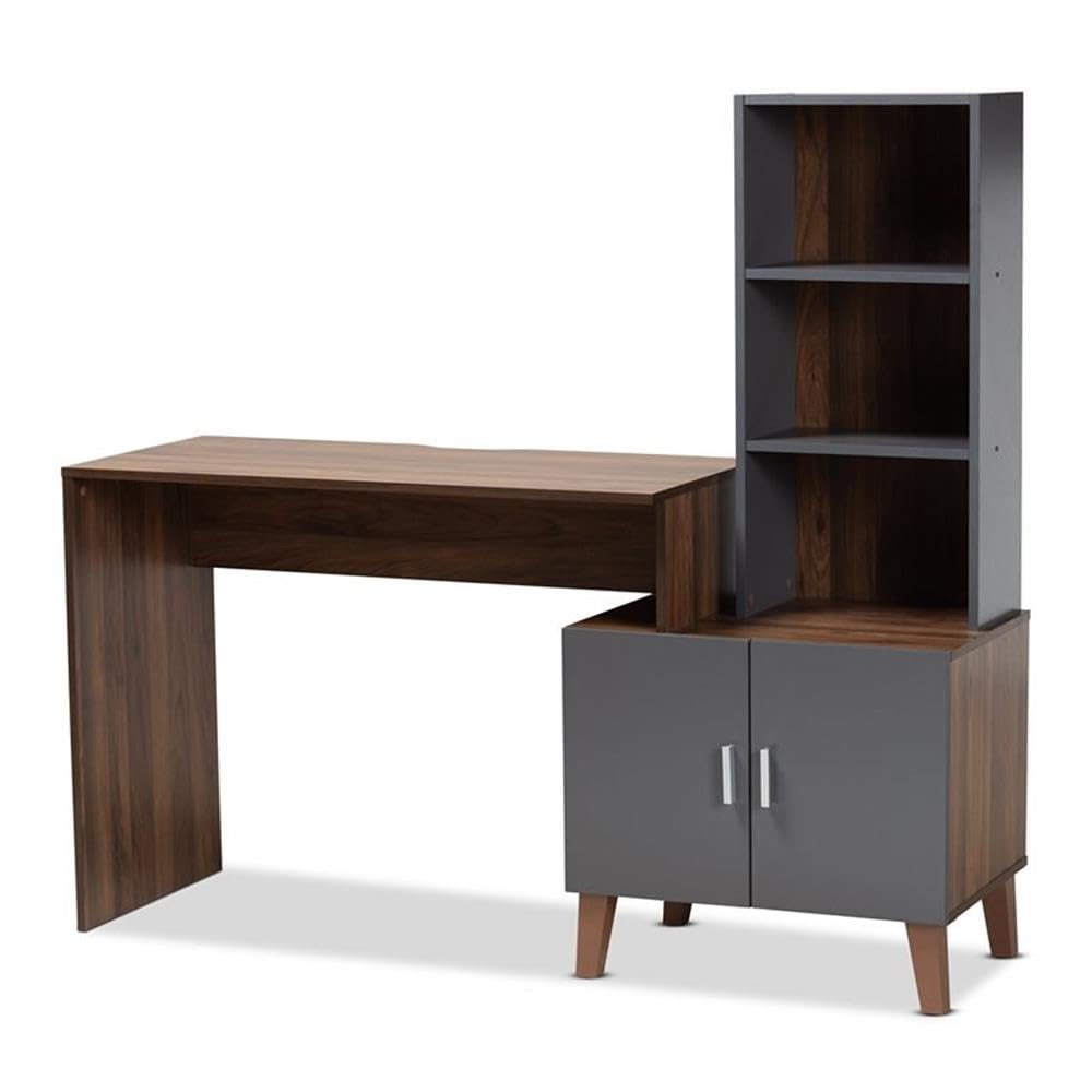 Baxton Studio Jaeger Modern And Contemporary Twotone Walnut Brown And Dark Grey Finished Wood Storage Desk With Shelves