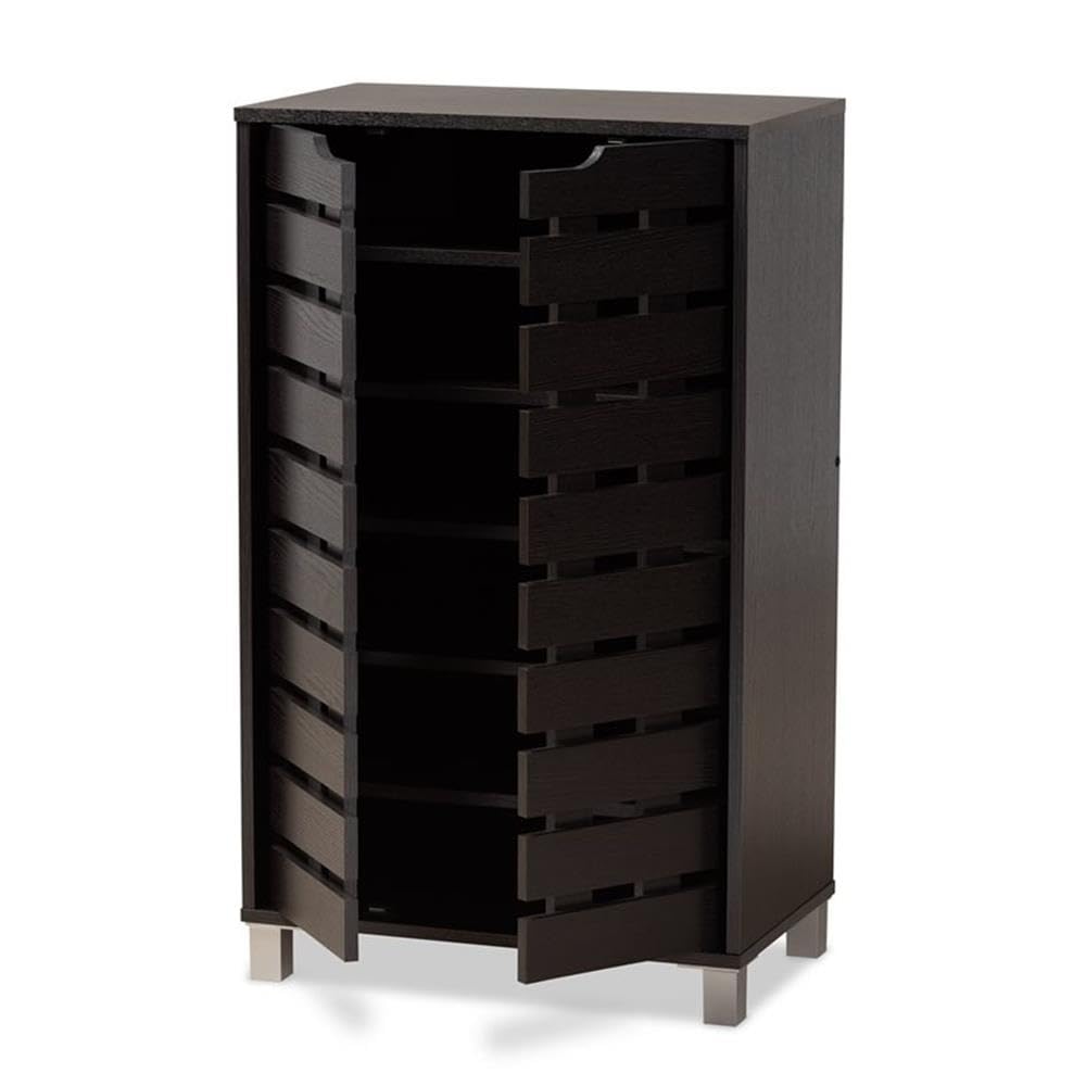 Baxton Studio Ernest Modern and Contemporary Dark Brown Finished Wood 2-Door Shoe Storage Cabinet