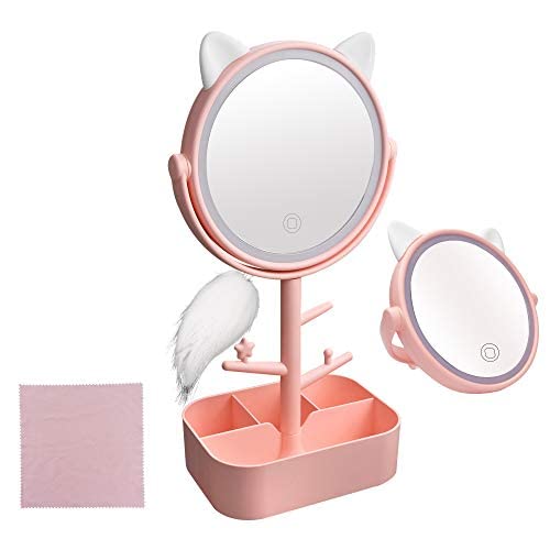 Nonebranded Vanity Mirror with Lights & Desk Mirror Lights Touch-Screen Light Control Portable High Definition Cosmetic Lighted 