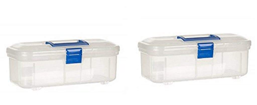 NOW & ZEN Multipurpose Plastic Handy Medical Storage Box with Removable Inner Tray and Carrying Handle (Pack of 2, Blue/Clear)