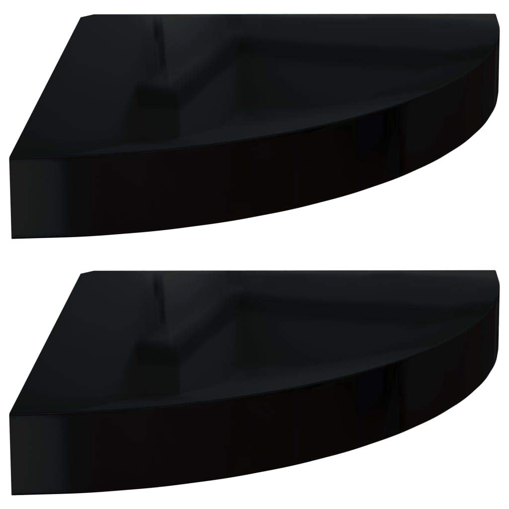vidaXL Wall Corner Shelves Floating Corner Shelf 2 Pcs High Gloss Black MDF