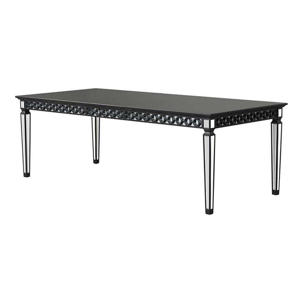 Acme Varian II Rectangular Wooden Top Dining Table in Black and Silver