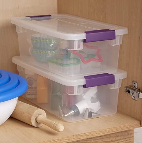 Sterilite 6 Quart Clearview Latchtm With Sweet Plum Handles, Pack Of 2 Containers