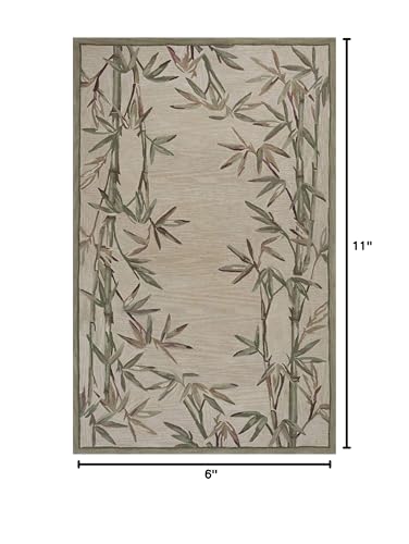 HomeRoots Wool 9'x12' Ivory Hand Tufted Bordered Bamboo Indoor Area Rug