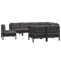 vidaXL Solid Pinewood Patio Lounge Set 8 Piece with Cushions Garden Outdoor Lawn Yard Terrace Balcony Wooden Seat Seating Furniture Black