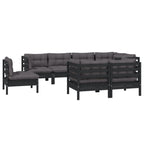 vidaXL Solid Pinewood Patio Lounge Set 8 Piece with Cushions Garden Outdoor Lawn Yard Terrace Balcony Wooden Seat Seating Furniture Black