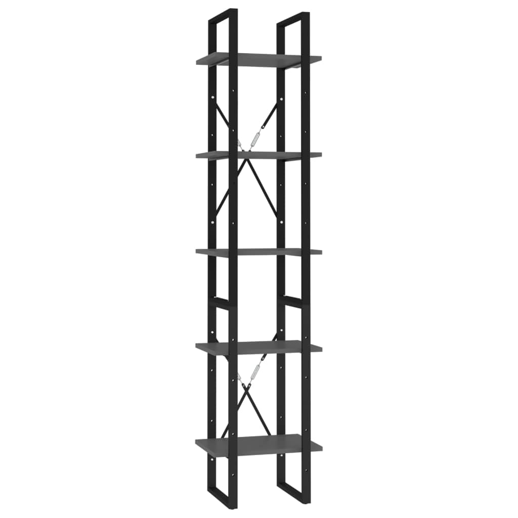 vidaXL Bookshelf, Book Cabinet with 5 Doors Bookcase, Storage Shelf for Office Living Room, Freestanding Shelving Unit, Modern, Gray Engineered Wood