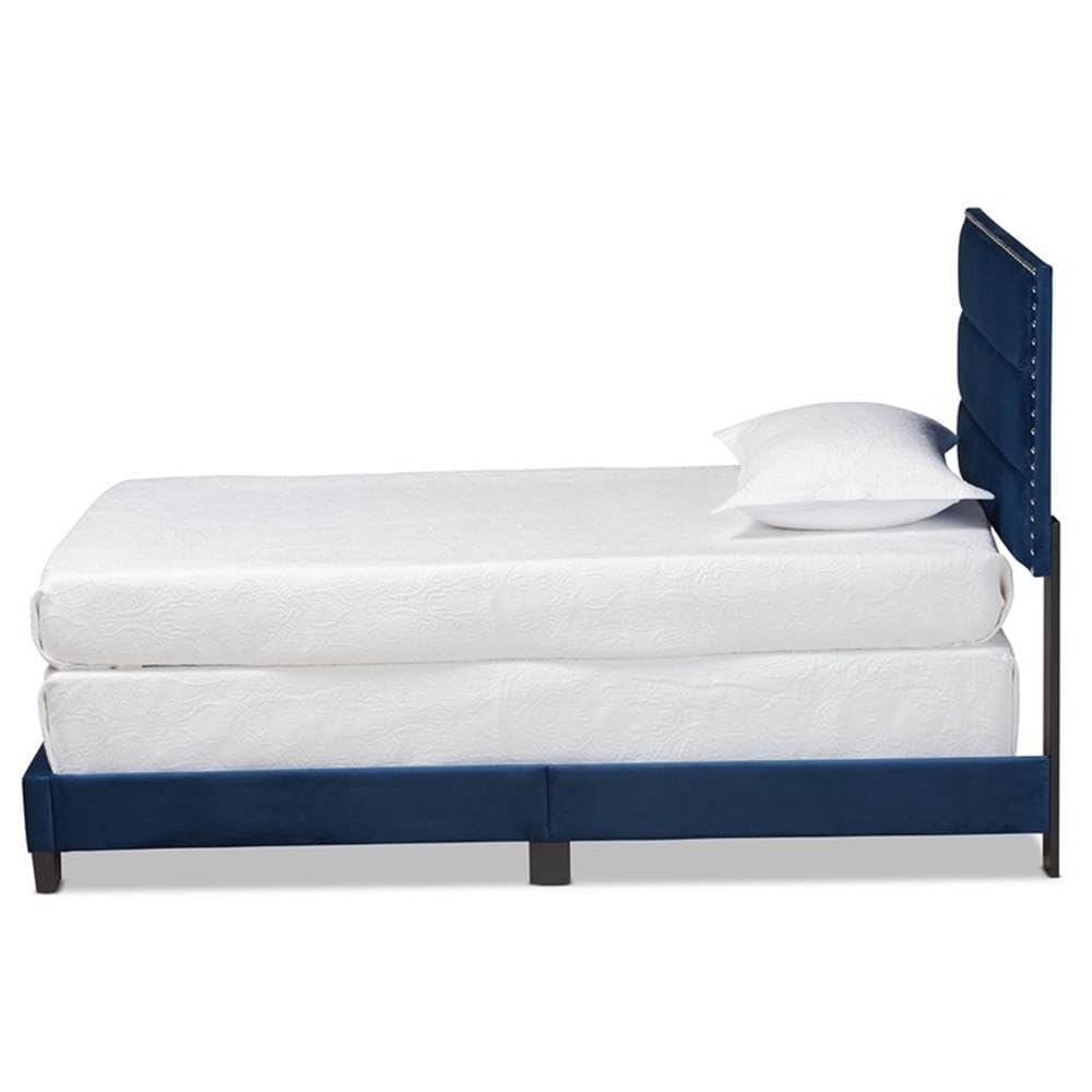 Baxton Studio Tamira Modern and Contemporary Glam Navy Blue Velvet Fabric Upholstered Twin Size Panel Bed