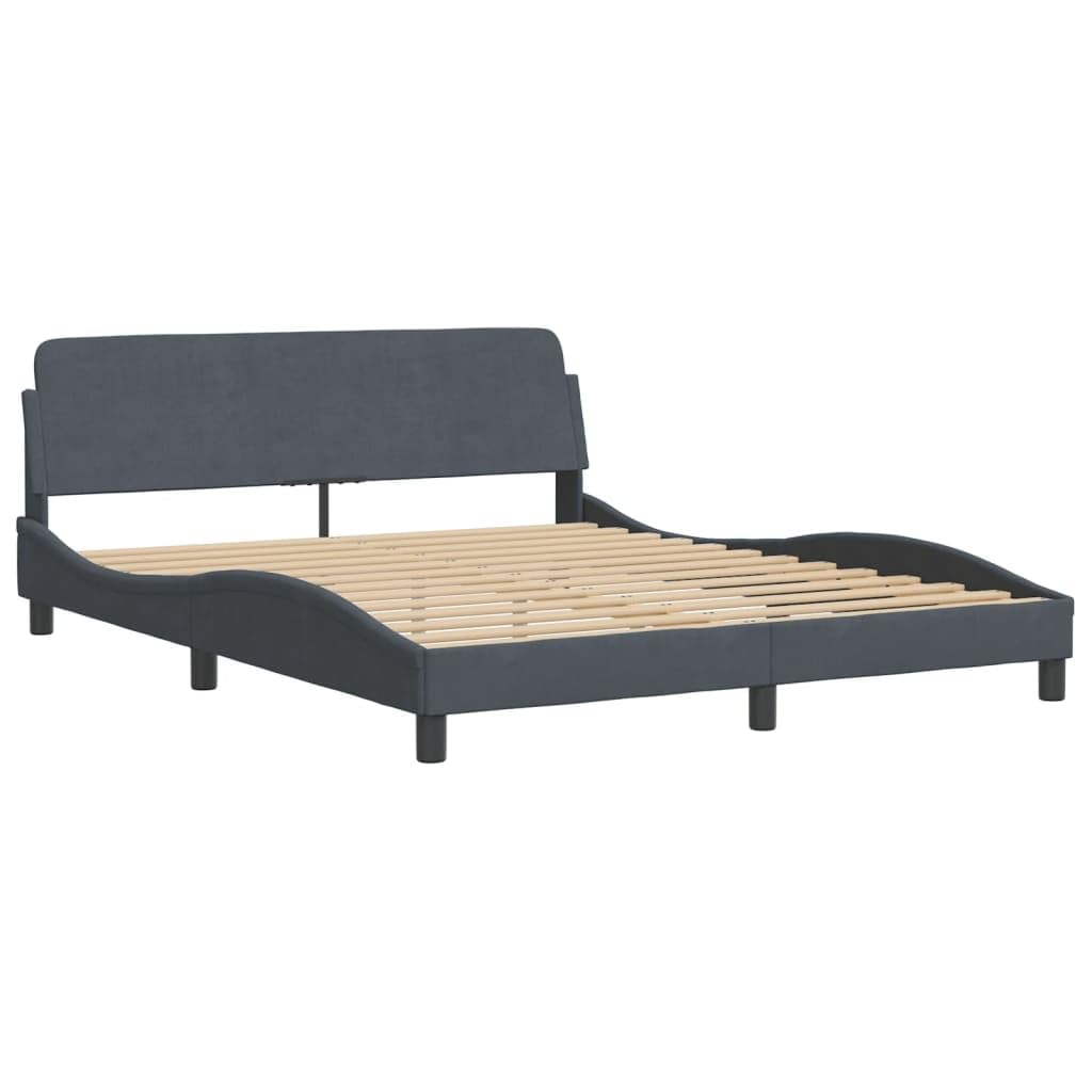 vidaXL Double Bed Frame with Headboard - Dark Gray Velvet, Modern Bedroom Furniture, Easy Assembly, 59.8"x79.9"