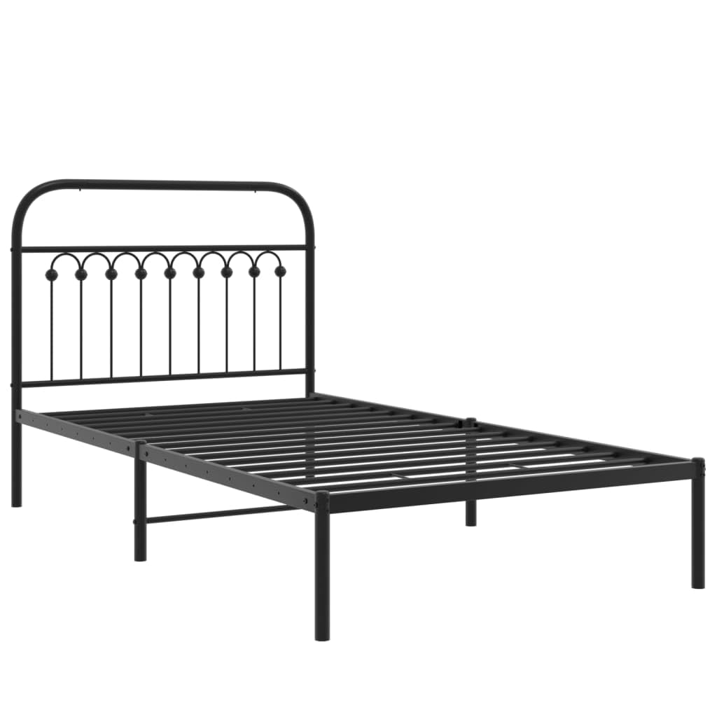 vidaXL Metal Bed Frame with Headboard - Single Bed 39.4" x 78.7" Steel Frame, Extra Storage Space, Black, Bedroom Decor