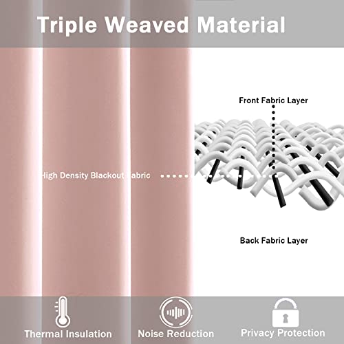 Jiuzhen Blush Pink Blackout Curtains For Bedroom, Light Blocking And Noise Reducing Grommet Curtains For Living Room Darkening Curtains, Set Of 2 Window Curtain Panels, 38 X 63 Inch Length