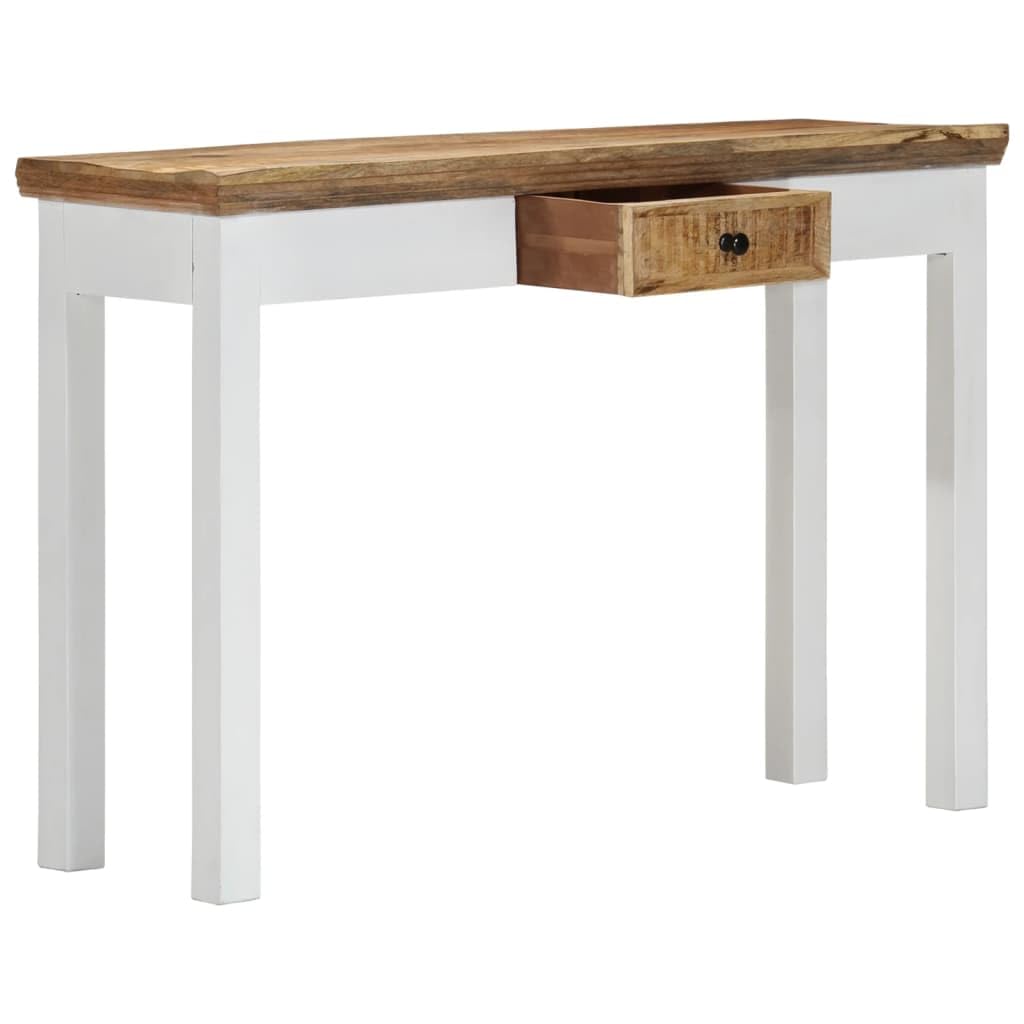 vidaXL Solid Mango Wood Console/Side Table 43.3"x13.7"x29.5", White and Brown, Scandinavian and Farmhouse Style, Functional Drawer, Unique and Elegant Design