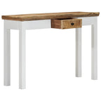 vidaXL Solid Mango Wood Console/Side Table 43.3"x13.7"x29.5", White and Brown, Scandinavian and Farmhouse Style, Functional Drawer, Unique and Elegant Design